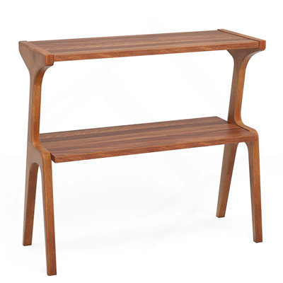 Contemporary Side Table with Two-Tier Storage and Solid Wood Frame