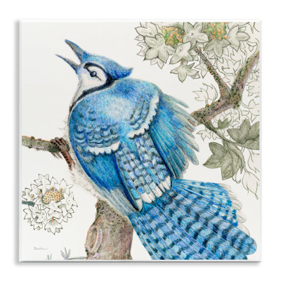 Rhododendron & Blue Jay Wall Plaque Art by Evelia Designs