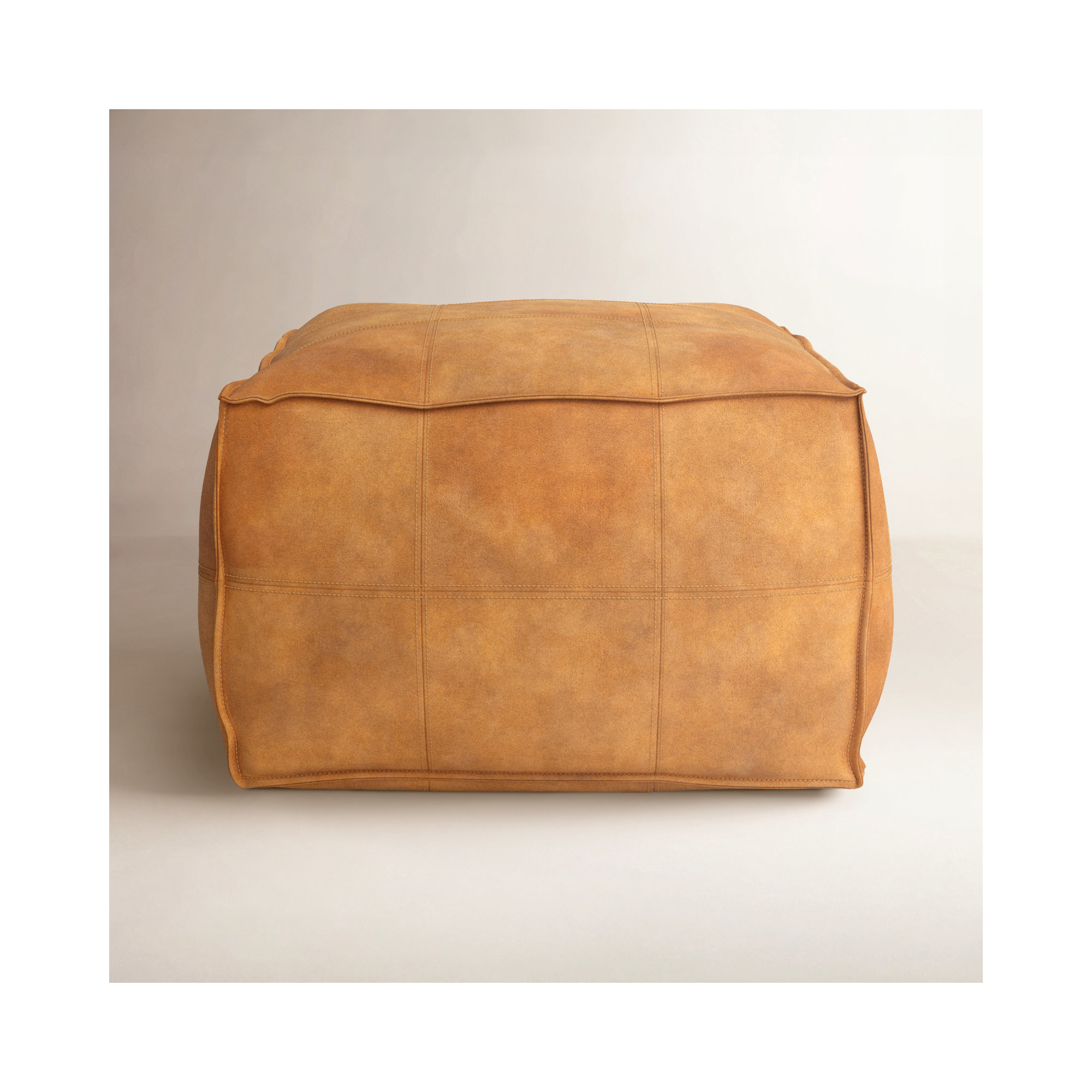 Shara Leather Pouf, Brown Genuine Leather