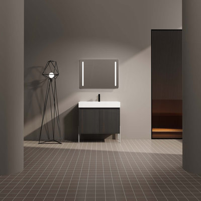 Meuble-lavabo autoportant avec lavabo double en résine, armoire de rangement avec portes à fermeture douce