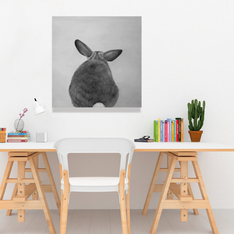 Décor monochromes sur toile blanche - Petit lapin par derrière