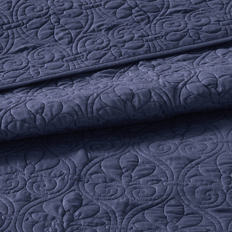 Courtepointe bleu marine double / grand - coton prélavé pour plus de durabilité 3 avec literie à motif classique et rembourré réversible pour un confort matelassé