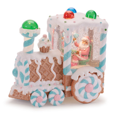 LED Santa & Gingerbread Bakery Snow Globe 7"H