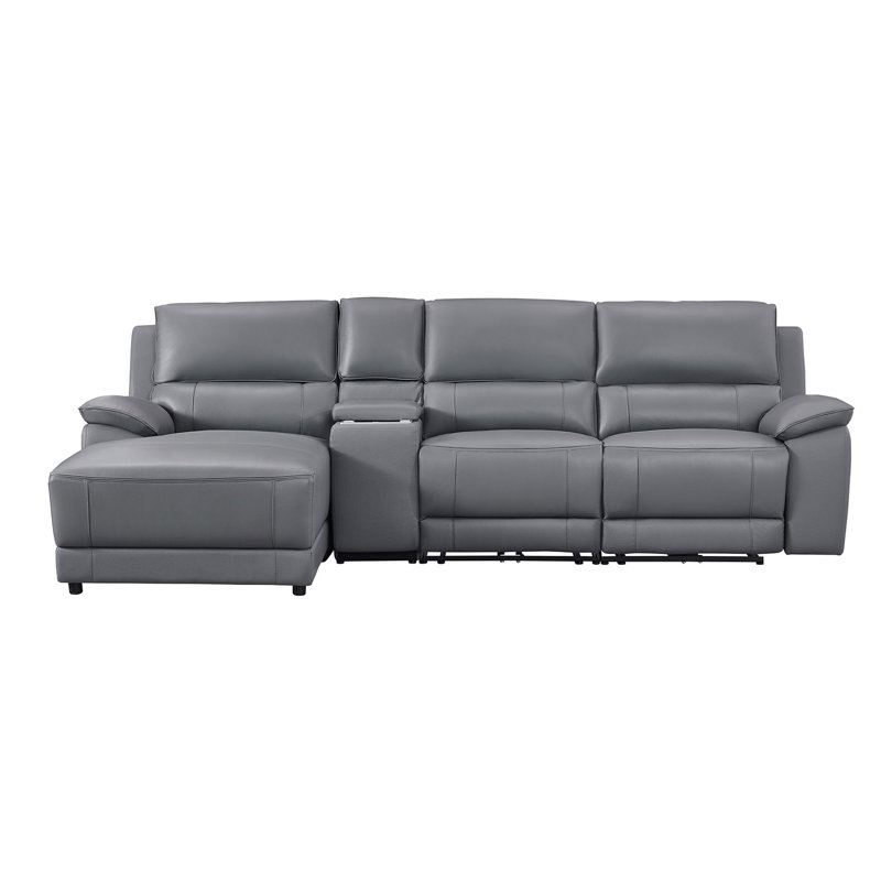 Carrabelle Leather Power Recliner Console,USB Port, Left Hand Facing, Grey Genuine Leather