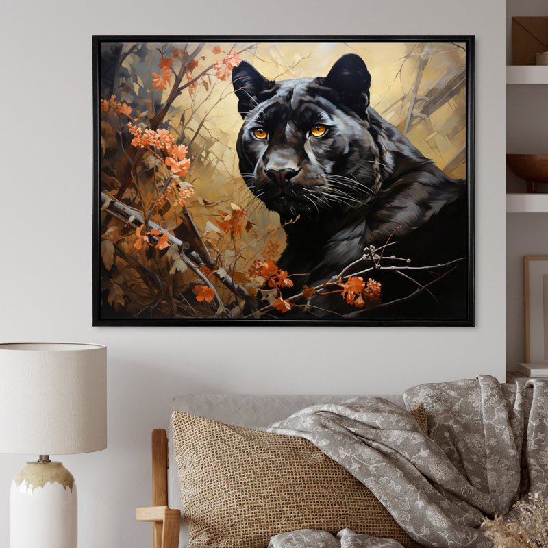 «Bethanni Black Panther Collage of Nature», reproduction sur toile, H 30 po x l 40 po x P 1,5 po, Cadre flottant noir