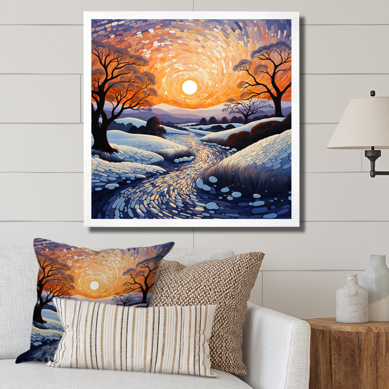 " Winter River At Night I ", 16" H x 16" W x 1" D, White Single Picture Framed
