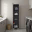 Armoire de rangement autoportante peu encombrante avec rangement fermé, 4 tablettes intérieures, poignées en métal, conception moderne noire pour poignées et pieds multi-pièces, espaces de bureau-131257026