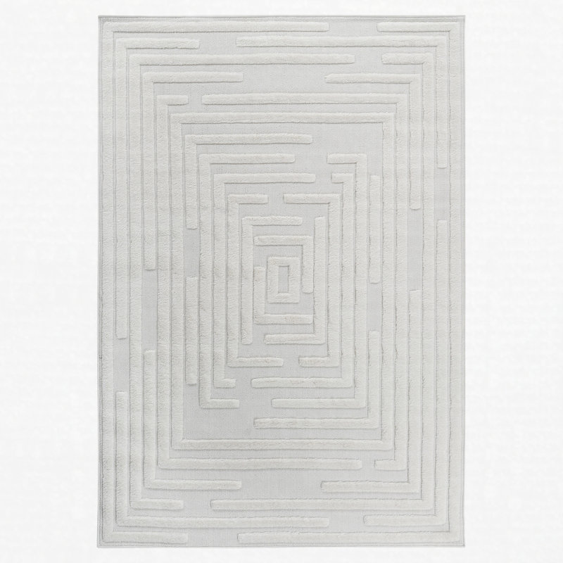 Tapis rayé haut et bas en polypropylène crème antitaches 9 pi x 12 pi