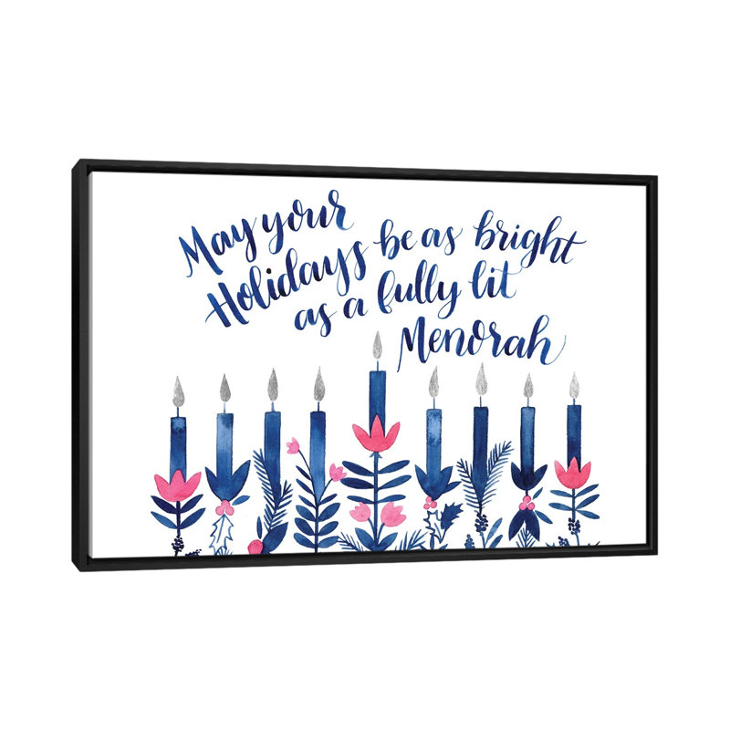 Boho Hanukkah Collection A par Grace Popp - impression d'art graphique, H 18 po x l 26 po x P 1,5 po, Toile avec cadre noir