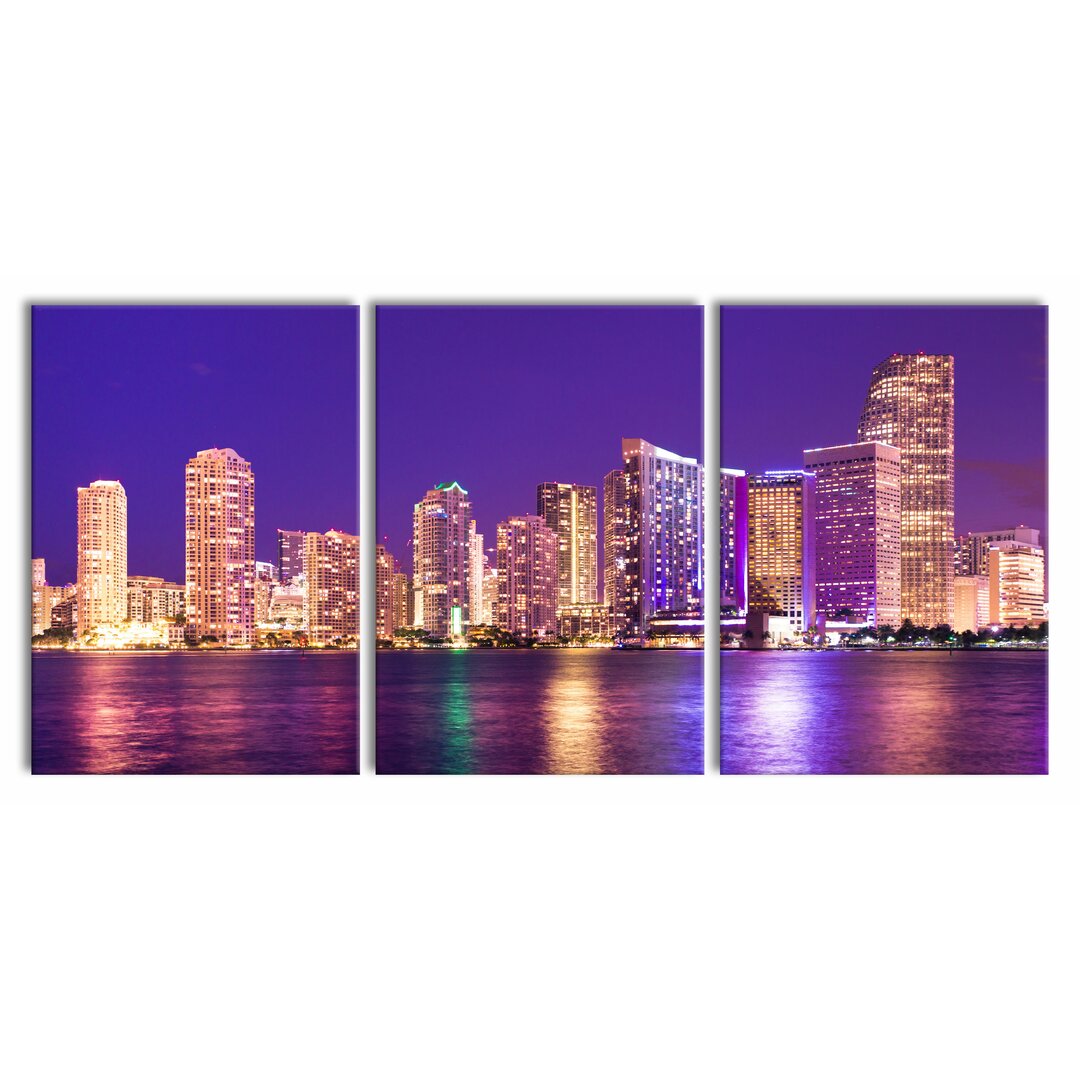 3-tlg. Leinwandbilder-Set Skyline of Miami, Florida