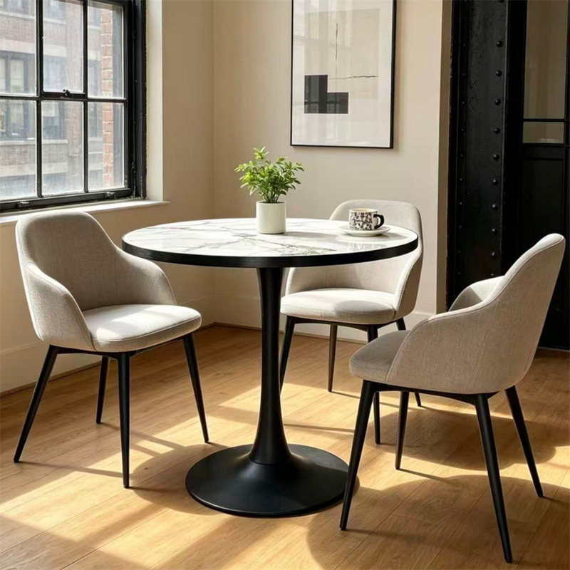 30" Round Sintered Stone Dining Table with Pedestal Base, Modern Small Space Kitchen Table for 2-4, White/Black