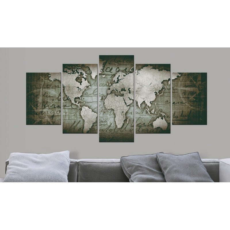 Carte d'émeraude sur toile, 5 pièces, H 40 po x l 80 po x P 0,7 po