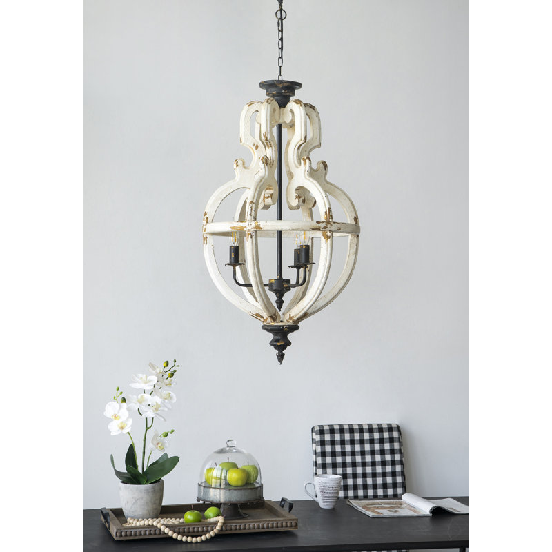 4 - Light Wood Lantern Geometric Chandelier