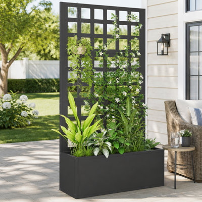 Lit de jardin surélevé en acier galvanisé avec treillis et drainage pour plantes grimpantes et écran d'intimité extérieur