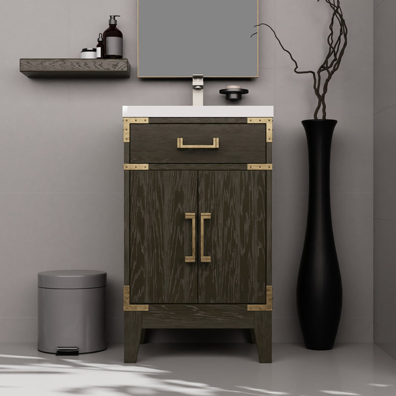 17,92 po Meuble-lavabo simple en chêne brun foncé avec robinet en acrylique - Meuble de salle de bain simple pratique avec miroir 89,94 lb