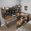 Noyer clair + bureau en bois massif en forme de L noir + fer-1126092181-1126092171