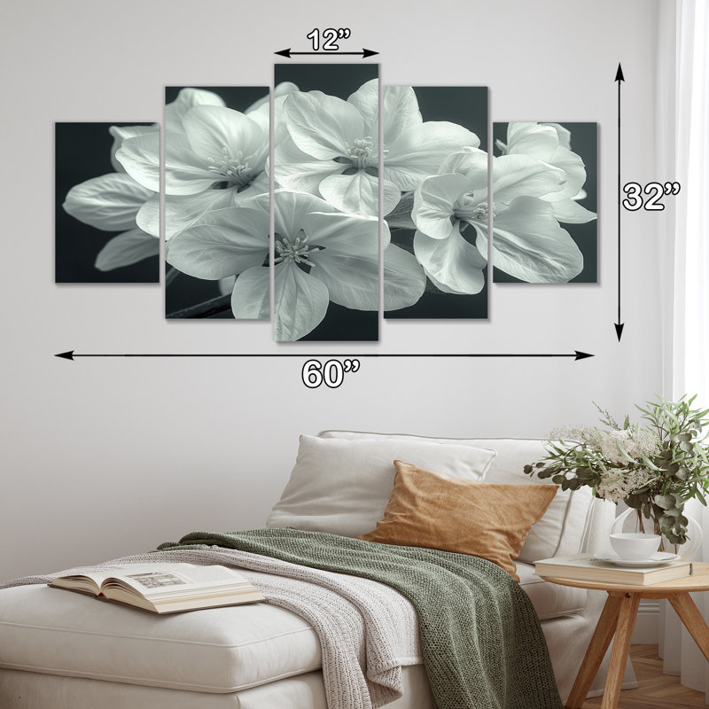 Blanc, noir, élégant, simplicité, fleur de pommier - ensemble de décoration murale