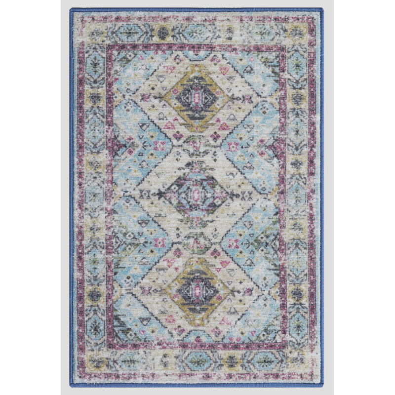 Lyanne Washable Non-Slip Blue Area Rug, Rectangle 2'7 x 4'1"