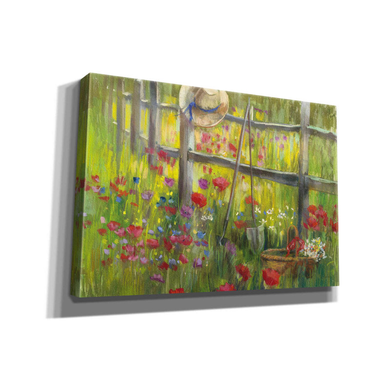«Aaria Gardening By The Fence On Canvas» par Carol Rowan, reproduction, H 18 po x l 26 po x P 0,75 po