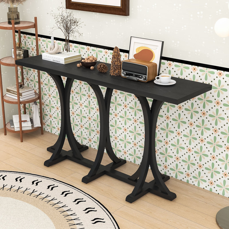 Elegant Wooden Console Table with Curved Legs, Spacious Top and Adjustable Feet for Entryway, Black