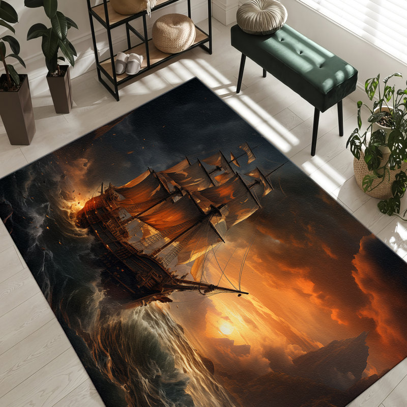 Floral Symphony Non-Woven Soft Type Printed Rug for Enhancing Interior Decor with an Artistic Touch, Rectangle 2'8" x 4'11"