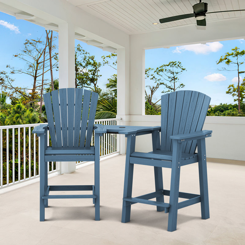Wolak HDPE Outdoor Adirondack Chair Set With Table, Blue