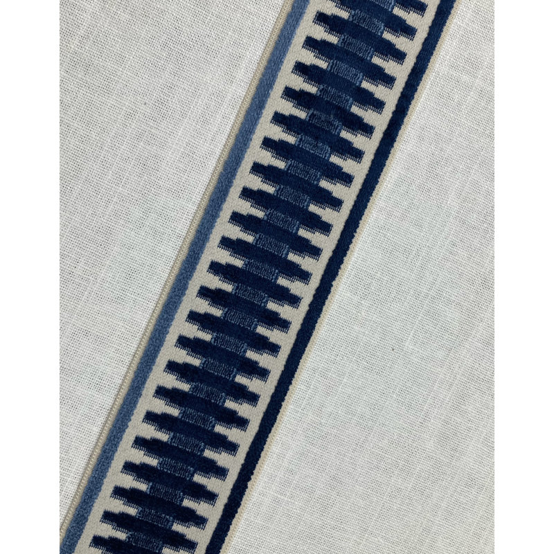 Velvet Fabric, Blue/Cream/Navy