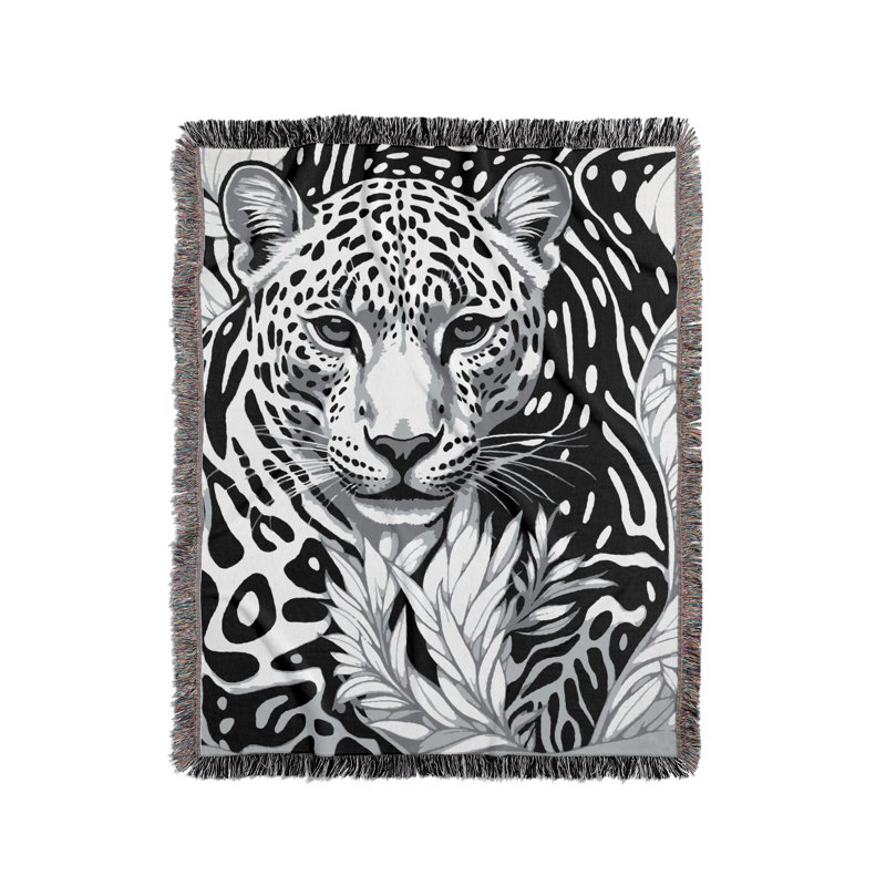 Jeté en mélange de coton léopard Fiero, L 70 po x l 50 po, Noir / blanc cassé