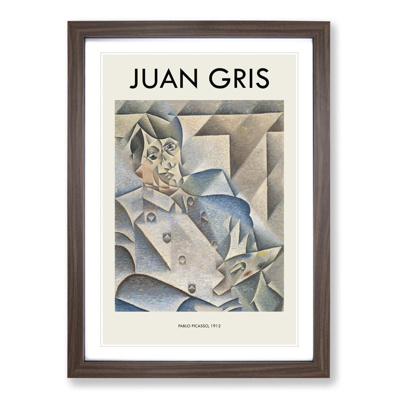 Portrait of Pablo Picasso Print by Juan Gris - Picture Frame Painting, 65cm H x 48cm W x 2cm D, Walnut Framed
