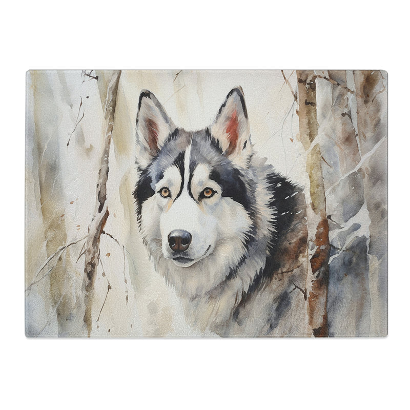 Husky Watercolour No.2  Glass Chopping Board