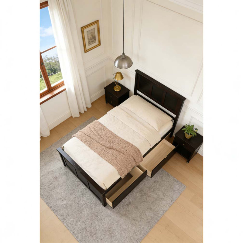 Platform Storage Bed, 2 drawers with wheels, Espresso