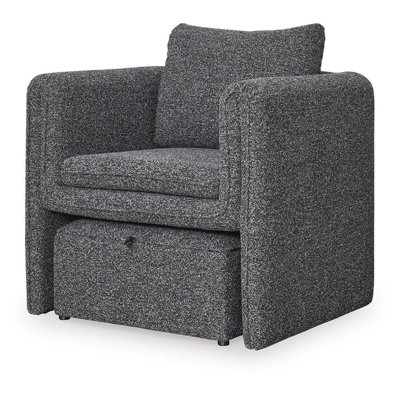 Vanie Accent Chair Pull-Out Ottoman, Charcoal-Black Polyester