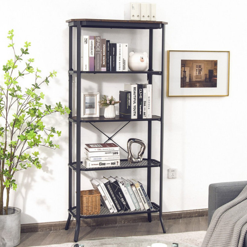 Industrial 5-Layer Bookshelf With Out-Stretched Legs
