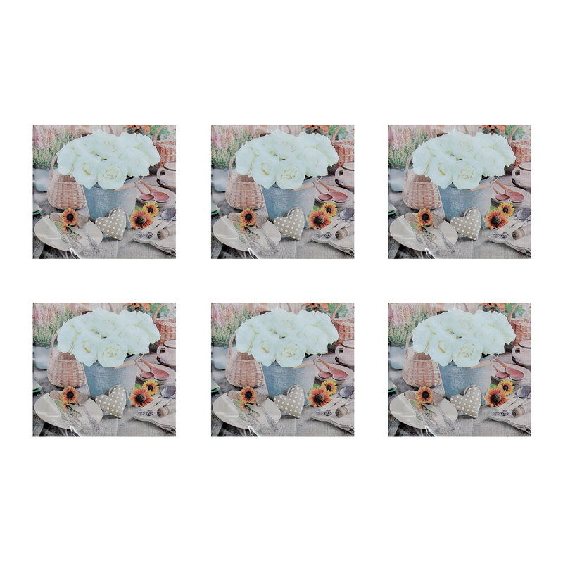 Ensemble de 20 serviettes de table à 3 plis, ensemble de roses blanches - ensemble de 6