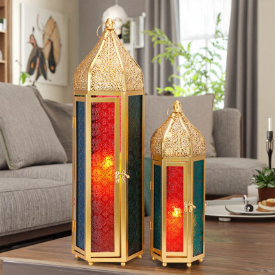 Set of 2 Moroccan Candle Lanterns 22.5''&15'' H Decorative Candle Holder