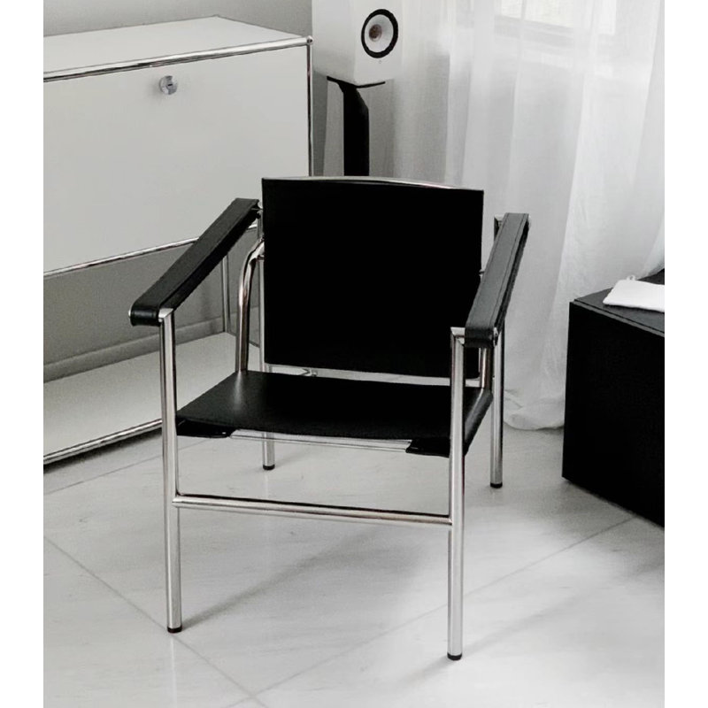 Fauteuil en cuir noir à double couche en acier inoxydable