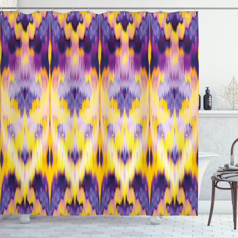 Ensemble de rideau de douche et crochets ikat, H 84 po x l 69 po