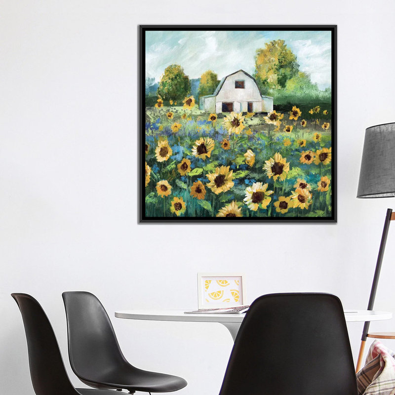 Tournesol grange par Nan - impression, Cadre noir, H 37 po x l 37 po x P 1,5 po