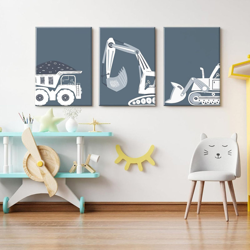 3 Piece Wrapped Canvas Print, Blue