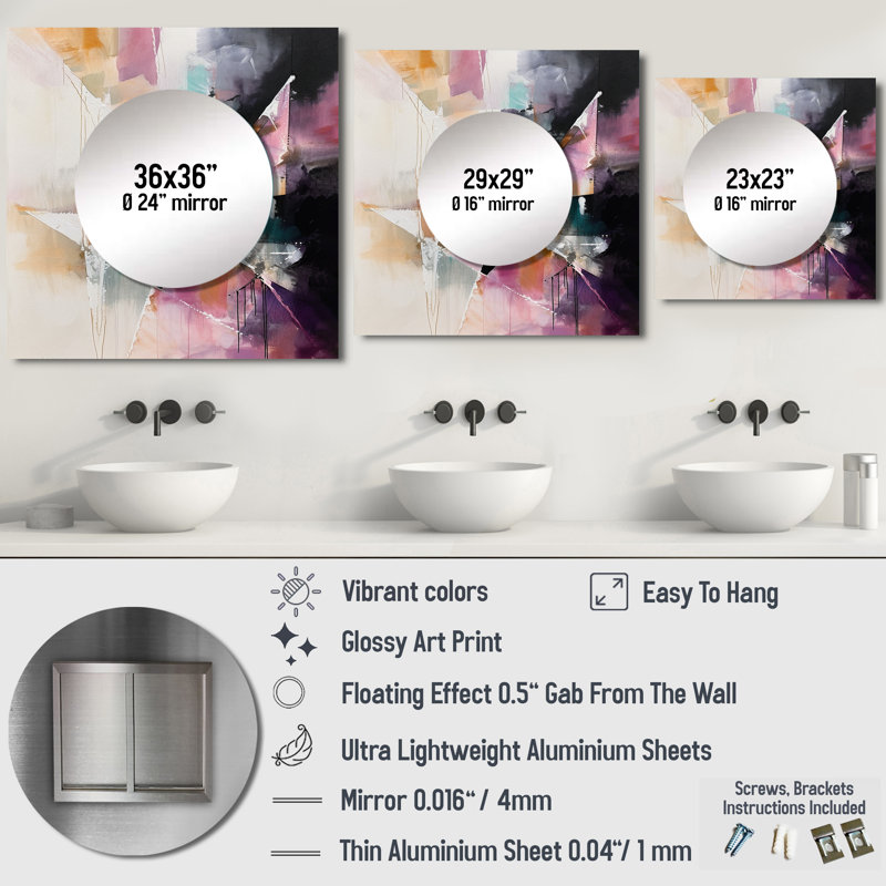 Liefke - Grand miroir mural carré géométrique moderne pour chambre à coucher, 23 po x 23 po