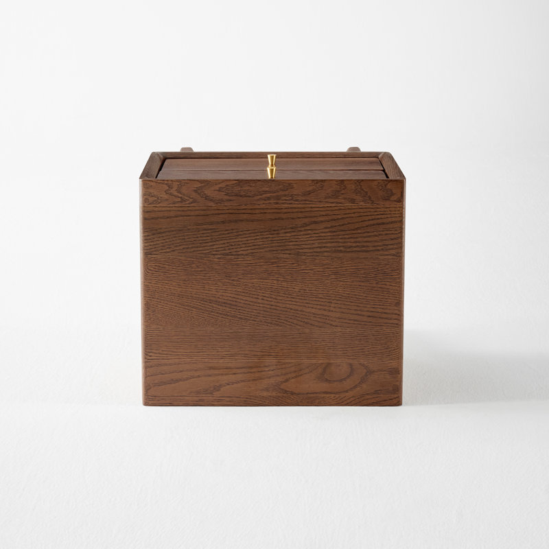 Ensemble de 2 tables de chevet basses et étroites en chêne massif avec 2 tiroirs MCM, Chêne brun