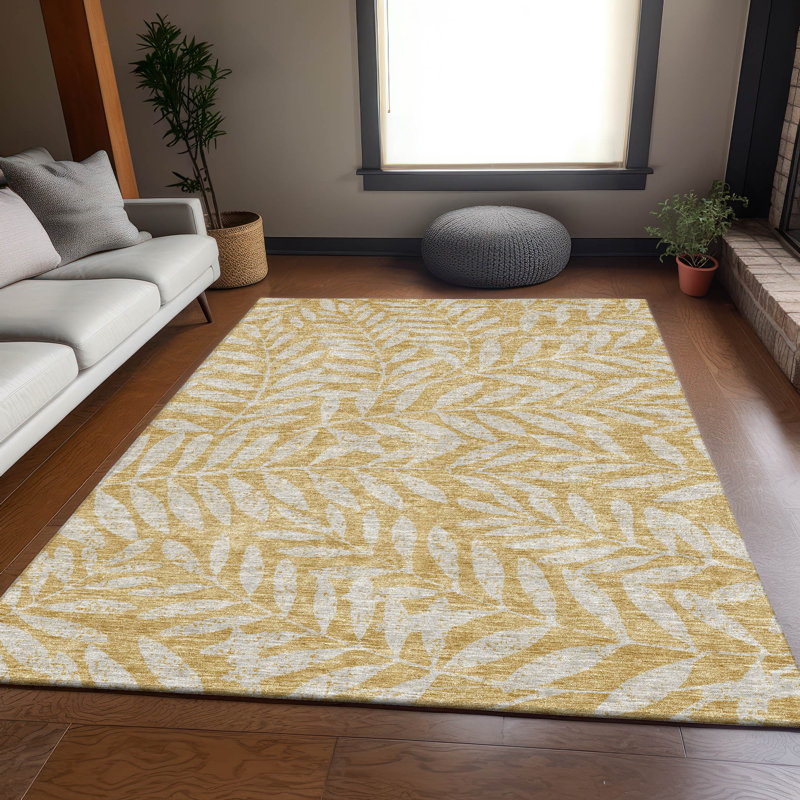 Tapis doré Prisco lavable à la machine de qualité supérieure, Rectangle 10 pi x 14 pi