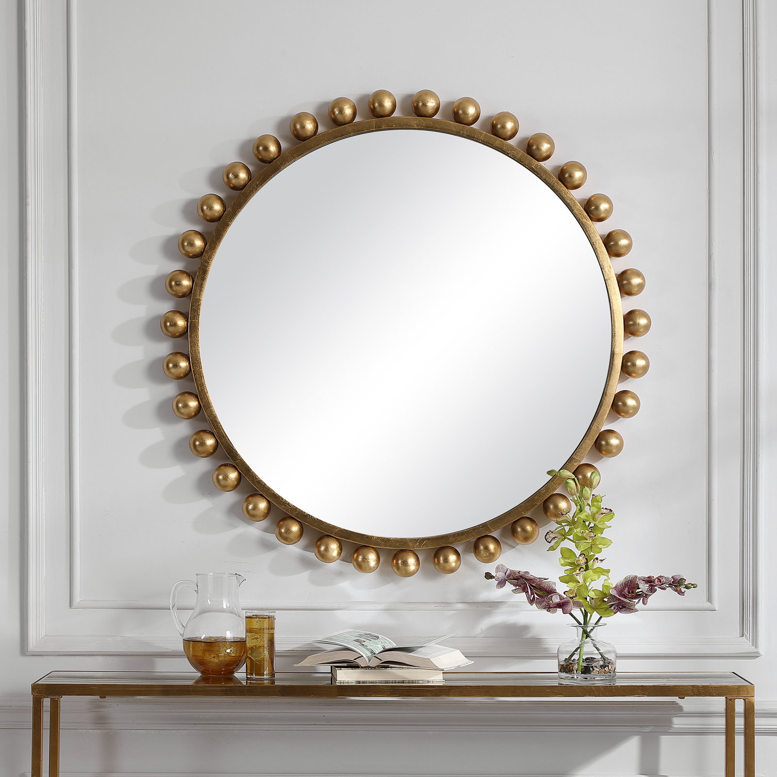 Suzie Metal Round Wall Mirror, Gold