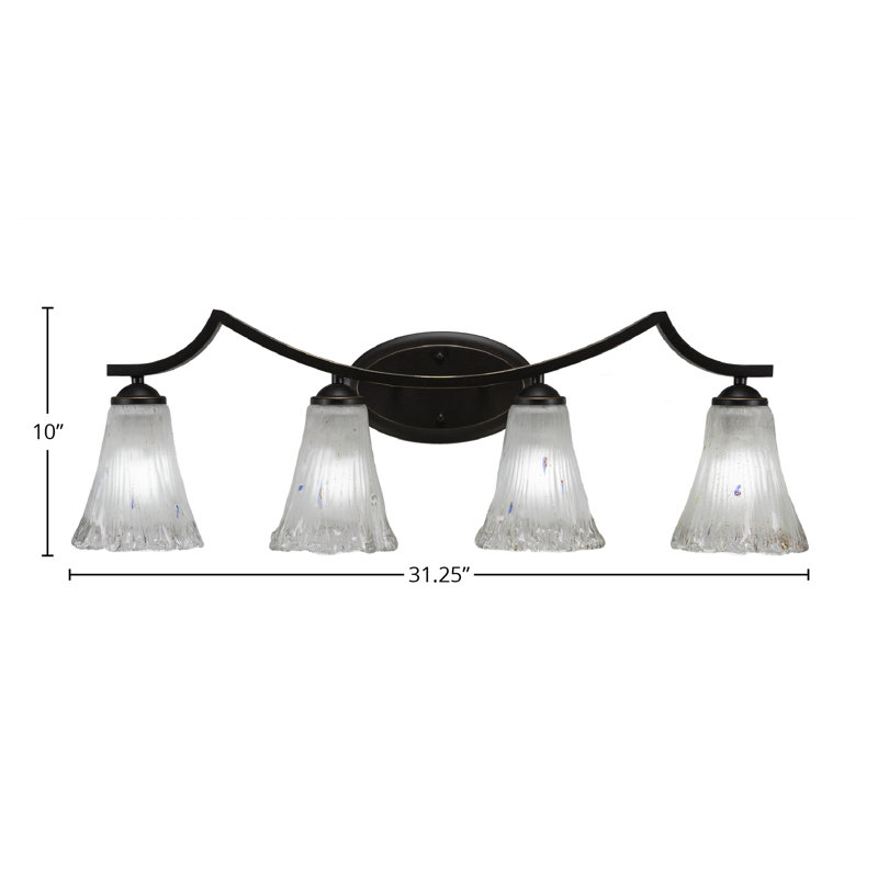 Zilo 4 Light Bath Bar Shown In Graphite Finish With 5.5" Fluted Frosted Crystal Glass, Dark Granite