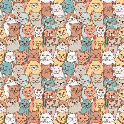 Seamless Pattern of Cats 1 Piece Wrapped Canvas Wall Art