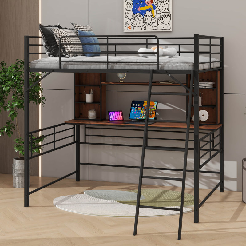 Lit mezzanine Damir, pour enfants, Double, Noir