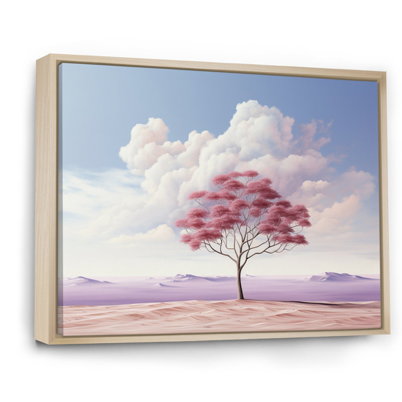 Arbre de minimalisme rose solitude II, Cadre naturel flottant, H 24 po x l 32 po x P 1 po