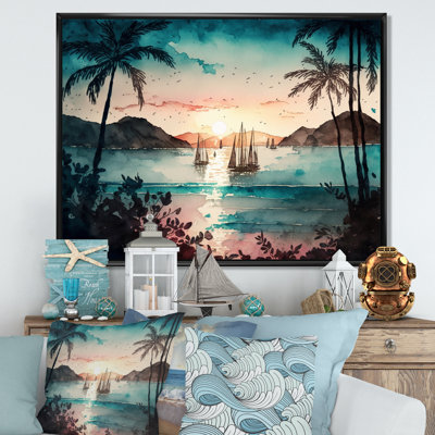 Ballajura, voiliers, coucher de soleil, baie tropicale I - reproduction sur toile
