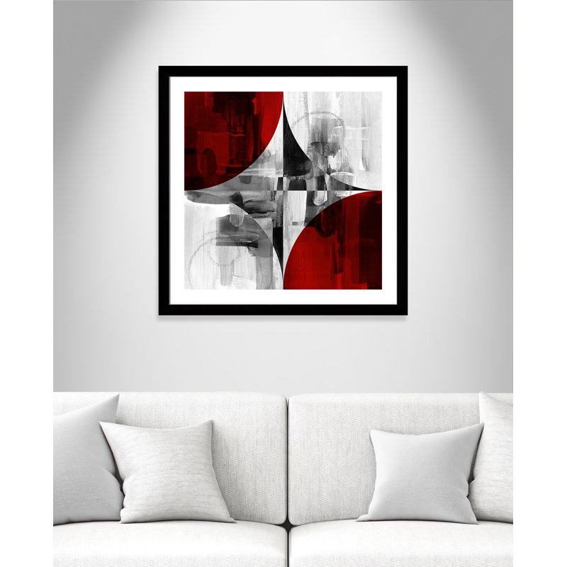 Hamswell, cercle, segment, rouge, II, impression sur papier encadré, Encadrement avec passe-partout noir