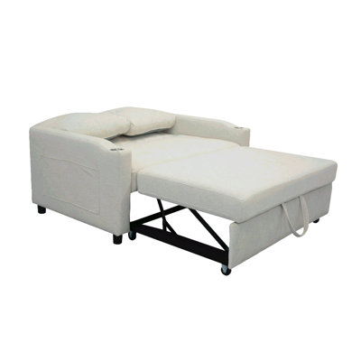 Canapé-lit moderne en velours pliable - 3 longueurs, dossier réglable, port USB et amp; Support pour téléphone pivotant | Beige | Tissu | Dossier rembourré